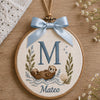 Custom Otter Initial Ornament With Blue Bow And Name