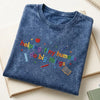Blue Inspirational Teacher Embroidered Mineral Wash Shirt