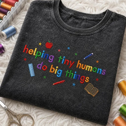Folded Inspirational Teacher Embroidered Mineral Wash Tee