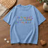 Blue Stone Washed Tee With Colorful Wildflower Quote Embroidery