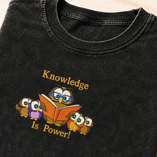 Close Up Knowledge Is Power Embroidered Owl Design