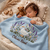 Sleeping Baby Covered With Light Blue Embroidered Goose Blanket