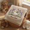 Beige Lavender Goose Blanket Styled With Teddy Bears And Bunny