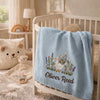 Light Blue Personalized Goose Blanket Folded Inside Wicker Basket
