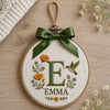 Personalized Floral Letter Ornament With Green Bow And Name