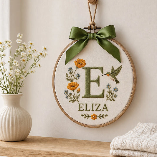 Personalized Letter Ornament With Wildflowers And Green Bow