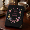 Black You Are Loved Journal Styled Beside Warm Tea