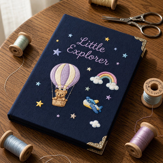 Navy Hot Air Balloon Notebook With Embroidery Supplies
