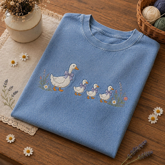 Blue Wildflower Goose Shirt Styled With Daisies And Yarn