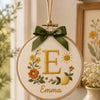 Personalized Floral Initial Ornament With Lemon And Green Bow
