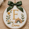 Personalized Embroidered Initial Ornament With Wildflowers And Rainbow