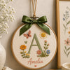 Personalized Initial Ornament With Floral Butterfly Embroidery