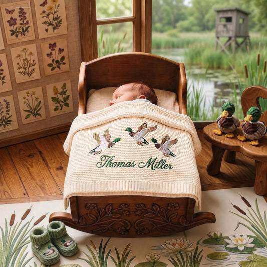 Sleeping Baby Under Cream Personalized Mallard Blanket