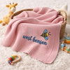 Pink Bee Knit Baby Blanket Lifestyle Photo