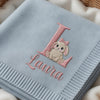 Light Blue Monogram Bunny Blanket With Custom Embroidered Baby Name