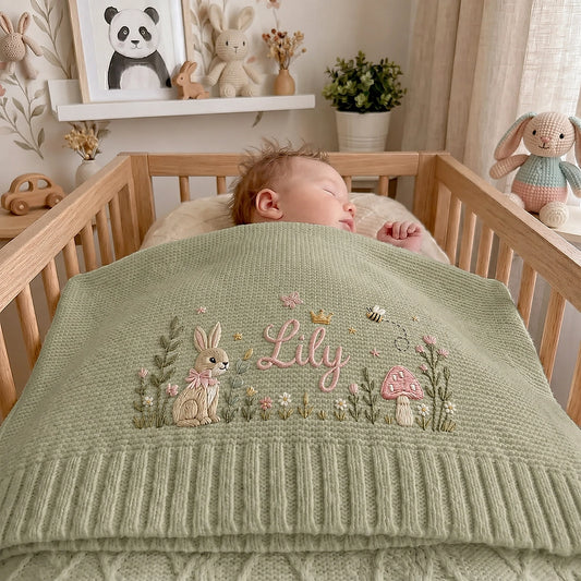 Sleeping Infant Covered With Bunny Blanket Personalized Lily