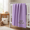 Purple Personalized Baby Blanket Hanging On Crib