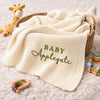 Cream Personalized Baby Blanket In Woven Basket