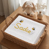 Personalized White Embroidered Baby Blanket In Wicker Basket