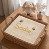 Personalized Beige Embroidered Baby Blanket In Wicker Basket