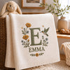 Cream Personalized Baby Blanket With Floral Initial E And Emma