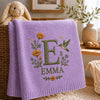 Purple Personalized Baby Blanket With Floral Initial E And Emma