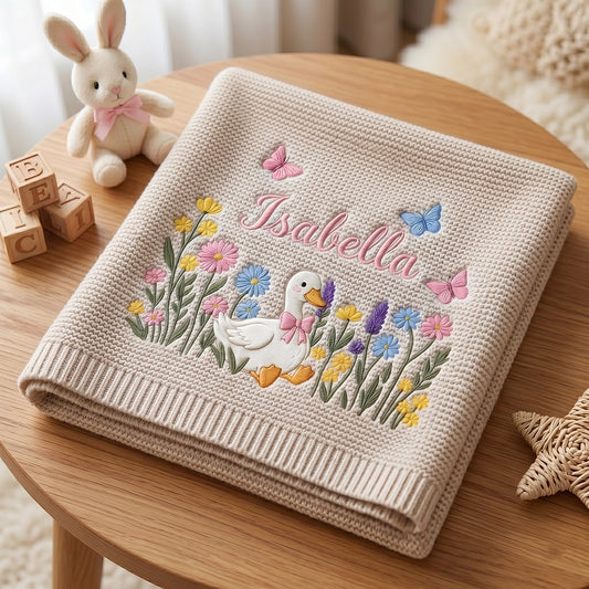 Cream Embroidered Goose Baby Blanket