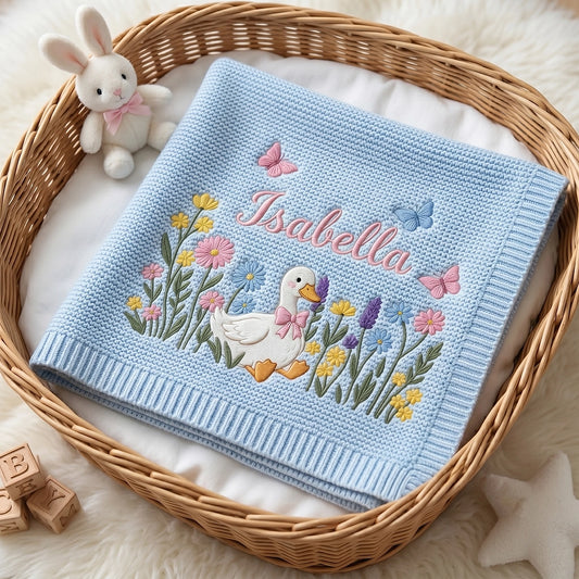 Personalized Goose Blanket In Wicker Basket