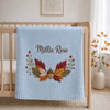 Light Blue Personalized Autumn Leaf Name Baby Blanket