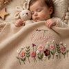 Sleeping Baby Under Beige Evelyn Floral Personalized Knit Blanket