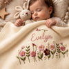 Sleeping Baby With Cream Evelyn Floral Embroidered Knit Blanket