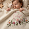 Sleeping Baby With White Evelyn Floral Embroidered Knit Blanket