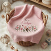 Pink Personalized Evelyn Floral Knit Blanket In Wicker Basket