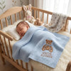 Light Blue Teddy Bear Blanket In Crib