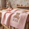 Pink Teddy Bear Baby Blanket In Crib