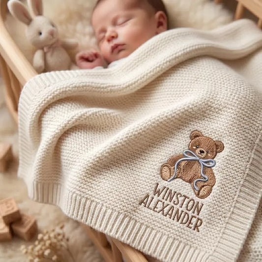 Cream Teddy Bear Baby Blanket Close Up