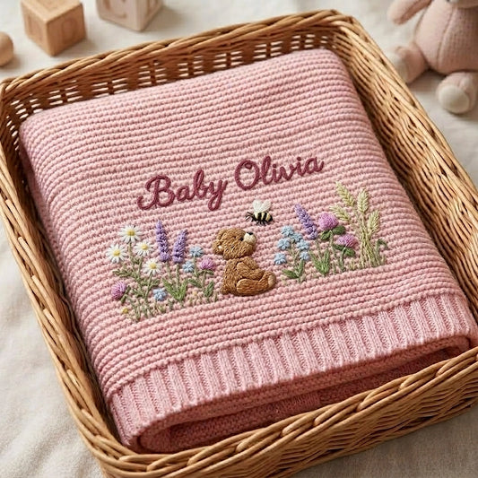 Pink Personalized Teddy Bear Blanket