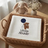 White Personalized Baby Blanket In Wicker Basket
