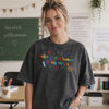 Video Teacher Wearing Inspirational Embroidered Mineral Wash T-Shirt