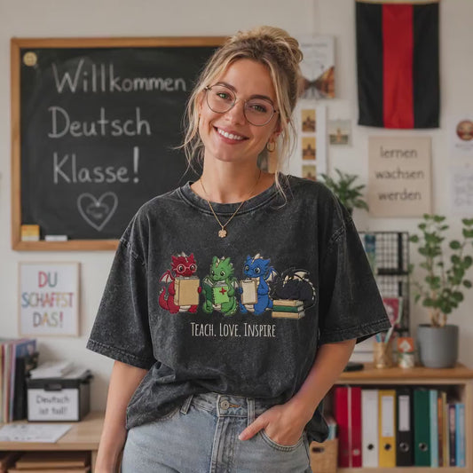 Video Cute Dragon Teacher Embroidered Mineral Wash Tee