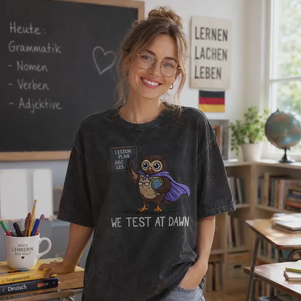 Video Funny Teacher Embroidered Mineral Wash T-Shirt 