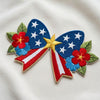 Patriotic Stars Stripes And Flowers Bow Embroidered Patch