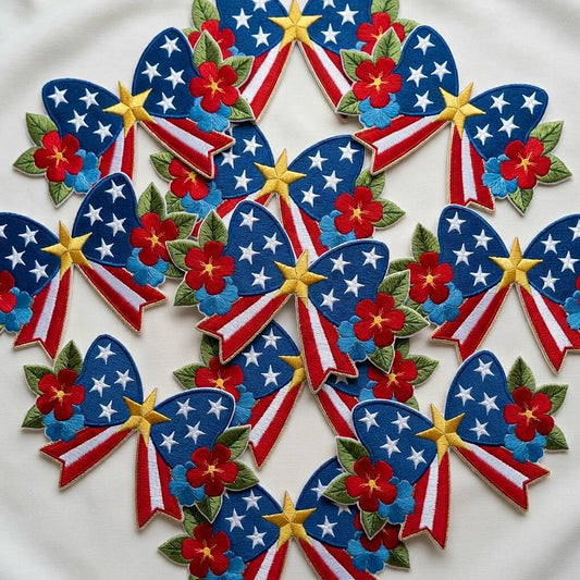 Collection Of Patriotic Floral Bow Embroidered Patches