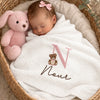 Sleeping Baby Under White Noor Teddy Monogram Blanket
