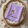 Purple Teddy Monogram Blanket Folded In Wicker Basket