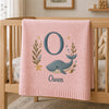 Pink Personalized Whale Blanket With Initial O And Owen