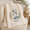 Cream Personalized Whale Blanket With Initial N And Noah