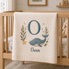 White Personalized Whale Blanket With Initial O And Owen