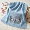 Light Blue Wildflower Embroidered Baby Blanket In Basket