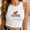 Woman Wearing Hot Dog Croptop Tank Top